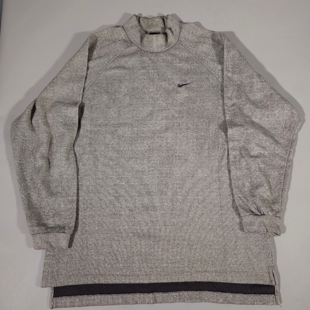 Nike Mock Neck Long Sleeve Shirt Mens XL Grey Striped Raglan Swoosh Logo